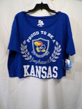 E5 College Classics Women's Kansas Jayhawks Cropped T-Shirt XL Blue